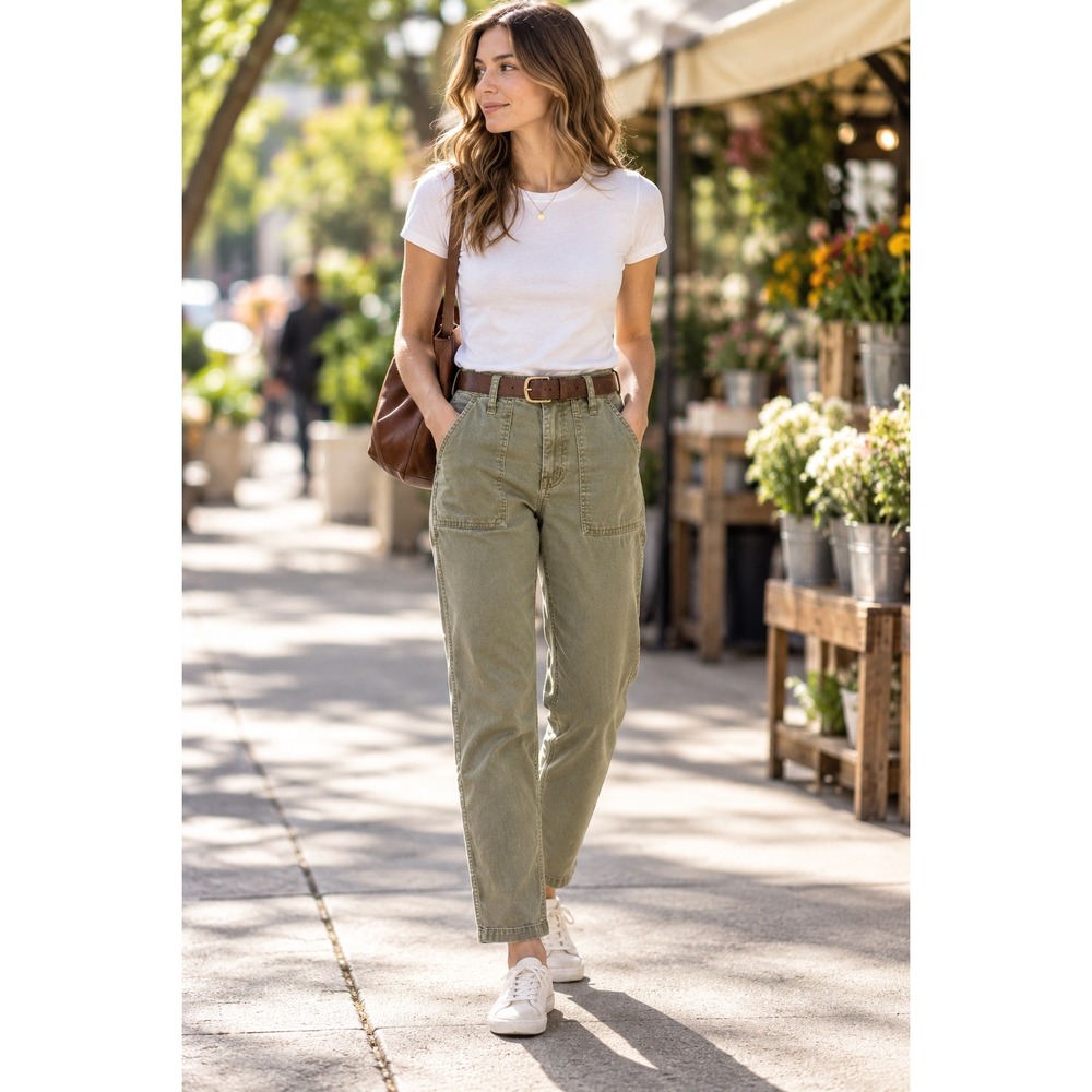 Madewell High Rise Fatigue Pants Olive Green Utility Straight Leg Size 23